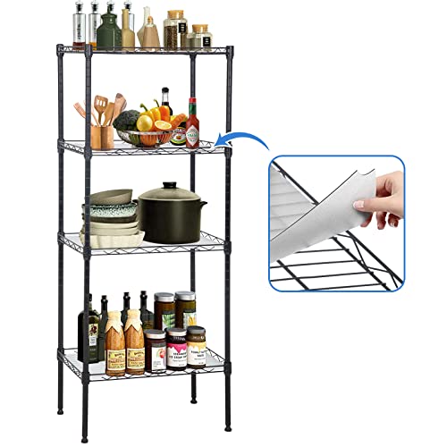 Dkelincs 4 Tier Wire Shelving Unit 18''L×12''W×44''H NSF Metal Storage Shelves Height Adjustable Wire Shelf with 4 PP Sheets for Kitchen Office Pantry Bathroom Garage, Black