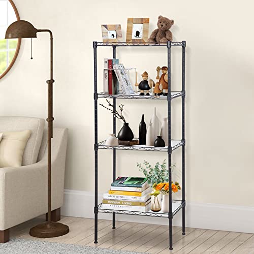 Dkelincs 4 Tier Wire Shelving Unit 18''L×12''W×44''H NSF Metal Storage Shelves Height Adjustable Wire Shelf with 4 PP Sheets for Kitchen Office Pantry Bathroom Garage, Black