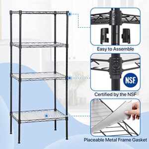 Dkelincs 4 Tier Wire Shelving Unit 18''L×12''W×44''H NSF Metal Storage Shelves Height Adjustable Wire Shelf with 4 PP Sheets for Kitchen Office Pantry Bathroom Garage, Black