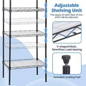 Dkelincs 4 Tier Wire Shelving Unit 18''L×12''W×44''H NSF Metal Storage Shelves Height Adjustable Wire Shelf with 4 PP Sheets for Kitchen Office Pantry Bathroom Garage, Black