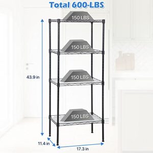 Dkelincs 4 Tier Wire Shelving Unit 18''L×12''W×44''H NSF Metal Storage Shelves Height Adjustable Wire Shelf with 4 PP Sheets for Kitchen Office Pantry Bathroom Garage, Black