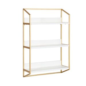 kate and laurel hylton modern glam 3-tier floating wall shelf for display and storage, 18x28x7, white/gold