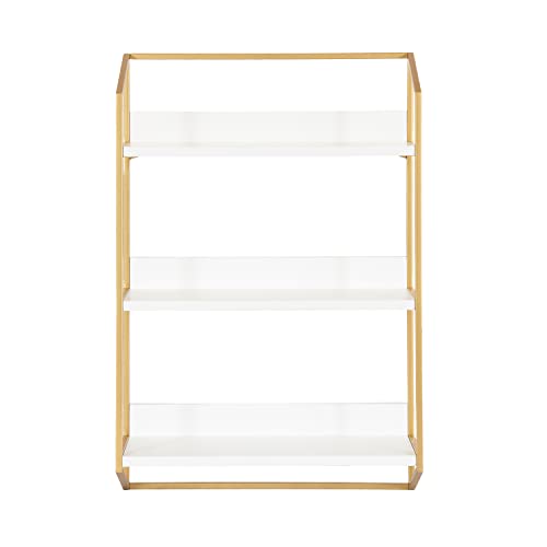 Kate and Laurel Hylton Modern Glam 3-Tier Floating Wall Shelf for Display and Storage, 18x28x7, White/Gold