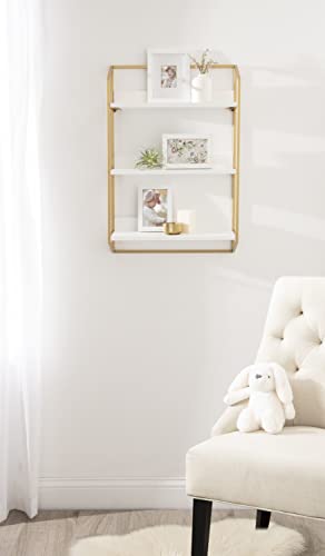 Kate and Laurel Hylton Modern Glam 3-Tier Floating Wall Shelf for Display and Storage, 18x28x7, White/Gold
