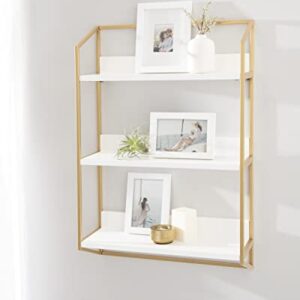 Kate and Laurel Hylton Modern Glam 3-Tier Floating Wall Shelf for Display and Storage, 18x28x7, White/Gold