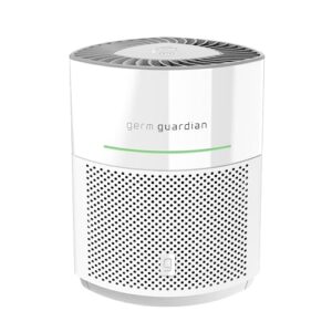 germ guardian airsafe+ intelligent air purifier with 360° hepa 13 filter, captures 99.97% of pollutants, wildfire smoke, large rooms, air quality sensor, uvc light, zero ozone verified, white ac3000w