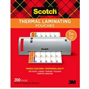 Scotch Thermal Laminating Pouches, 200- Count-Pack of 1, 8.9 x 11.4 Inches, Letter Size Sheets, Clear, 3-Mil (TP3854-200) & Scotch Magic Tape, 6 Rolls & Scotch Magic Tape, 6 Rolls