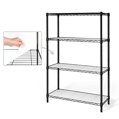 Fencer Wire NSF Adjustable Height Wire Shelving w/Liner, Basement Storage Shelving, Metal Steel Storage Shelves, Kitchen, Garage Shelving Storage Organizer, Utility Shelf, 4-Tier W/Liners, Black