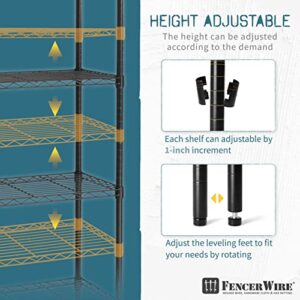 Fencer Wire NSF Adjustable Height Wire Shelving w/Liner, Basement Storage Shelving, Metal Steel Storage Shelves, Kitchen, Garage Shelving Storage Organizer, Utility Shelf, 4-Tier W/Liners, Black