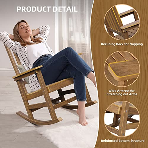 DWVO Patio Rocking Chair, All-Weather Resistant Outdoor Indoor Polyethylene Patio Rocker Chair with Cushion, Comfortable and Easy to Maintain Rocker for Balcony, Backyard and Living Room(Brown)