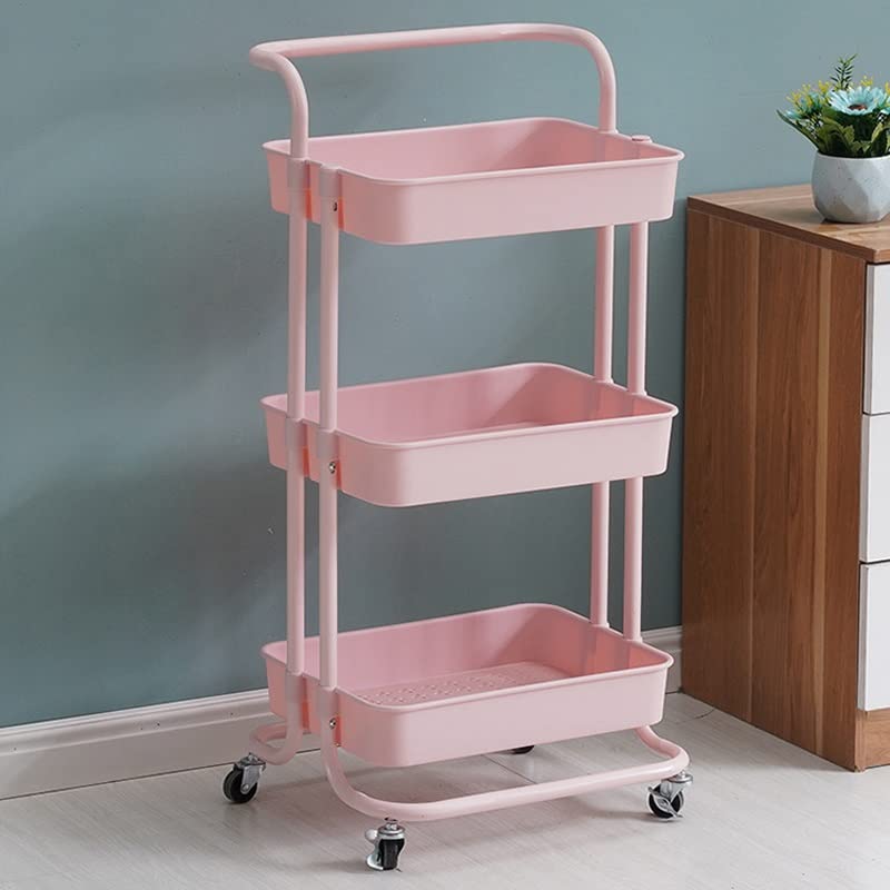 BHVXW 3 Tier Storage Rack with 4 Wheels Home Kitchen Rack Living Room Bedroom Item Storage Rack