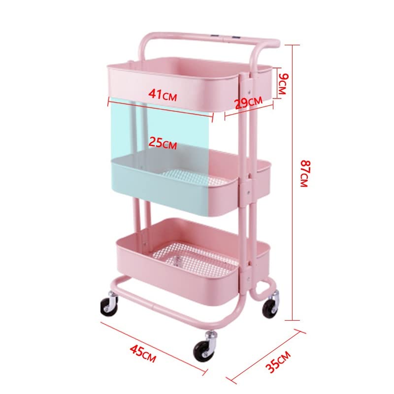 BHVXW 3 Tier Storage Rack with 4 Wheels Home Kitchen Rack Living Room Bedroom Item Storage Rack