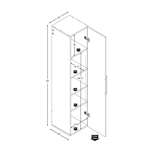 Prepac HangUps 15 in Narrow Garage Storage Cabinet, W x 72" H x 16" D, Black