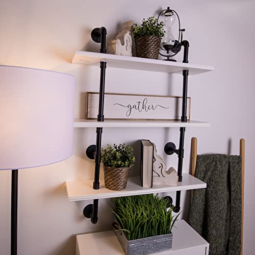 Industrial Floating Pipe Shelves - Wall Mounted Hanging Bathroom Wall Shelf - 41.5” x 12” x 9.5” Rustic Metal Shelf for kitchen - 3 Tiers Farmhouse Shelves (Planks are not Included)