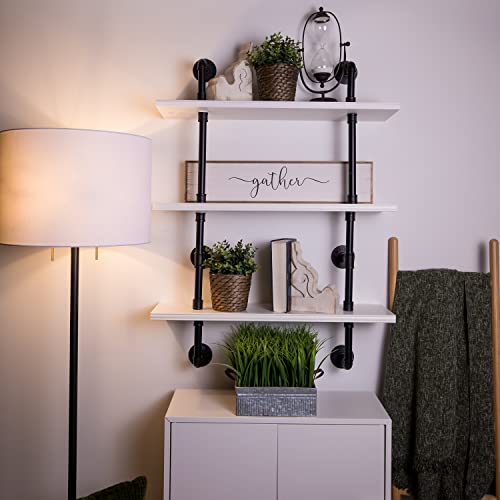 Industrial Floating Pipe Shelves - Wall Mounted Hanging Bathroom Wall Shelf - 41.5” x 12” x 9.5” Rustic Metal Shelf for kitchen - 3 Tiers Farmhouse Shelves (Planks are not Included)