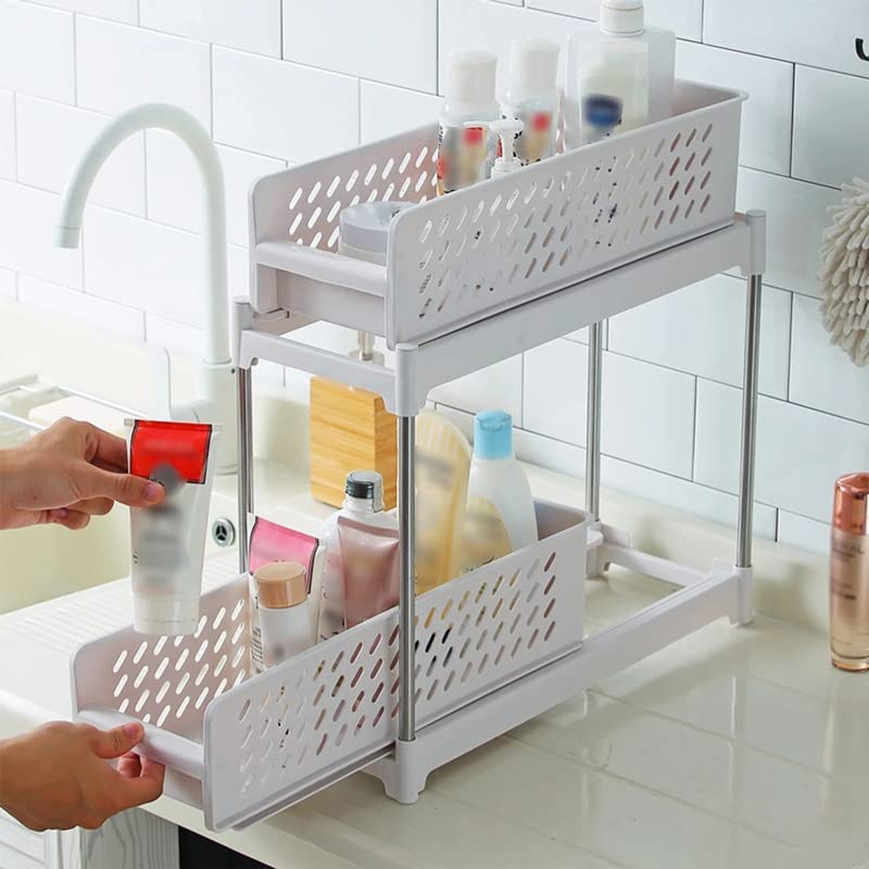 TJLSS Countertop Shelf Sliding Cabinet Basket Storage Rack Drawer Mesh Storage Rack with Pull-Out Bathroom Table Top Shelf