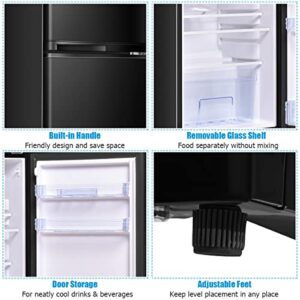 KOTEK Mini Fridge with Freezer, 3.4 Cu.Ft Mini Refrigerator/Freezer Cooler w/ 7 Settings Temperature Adjustable, Compact Refrigerator with 2 Doors for Bedroom/Dorm/Apartment/Office (Black)