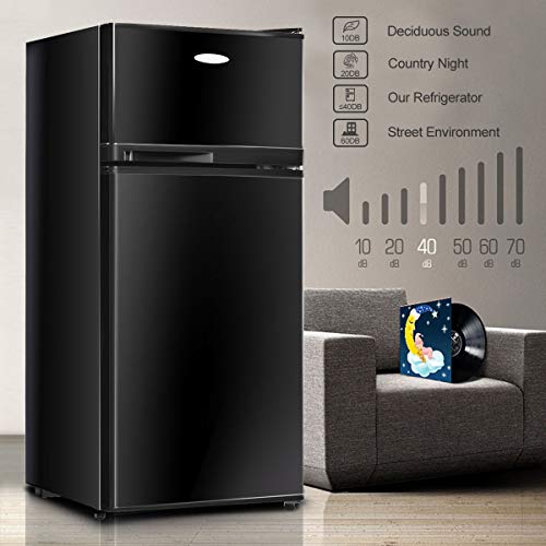 KOTEK Mini Fridge with Freezer, 3.4 Cu.Ft Mini Refrigerator/Freezer Cooler w/ 7 Settings Temperature Adjustable, Compact Refrigerator with 2 Doors for Bedroom/Dorm/Apartment/Office (Black)