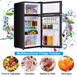 KOTEK Mini Fridge with Freezer, 3.4 Cu.Ft Mini Refrigerator/Freezer Cooler w/ 7 Settings Temperature Adjustable, Compact Refrigerator with 2 Doors for Bedroom/Dorm/Apartment/Office (Black)