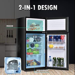 KOTEK Mini Fridge with Freezer, 3.4 Cu.Ft Mini Refrigerator/Freezer Cooler w/ 7 Settings Temperature Adjustable, Compact Refrigerator with 2 Doors for Bedroom/Dorm/Apartment/Office (Black)