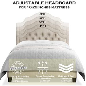 Rosevera Jardin Button Tufted Platform Bed Frame/Fabric Upholstered Bed Frame with Adjustable Headboard/Wood Slat Support,King, Beige