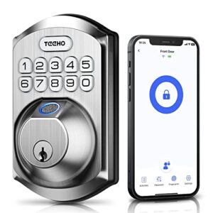 fingerprint door lock: teeho te002w smart lock, built-in wifi keyless entry door lock deadbolt, easy installation, bhma cert, satin nickel
