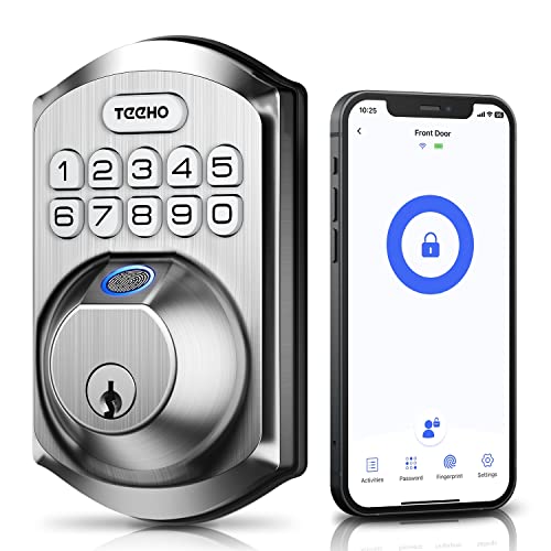 Fingerprint Door Lock: TEEHO TE002W Smart Lock, Built-in WiFi Keyless Entry Door Lock Deadbolt, Easy Installation, BHMA Cert, Satin Nickel