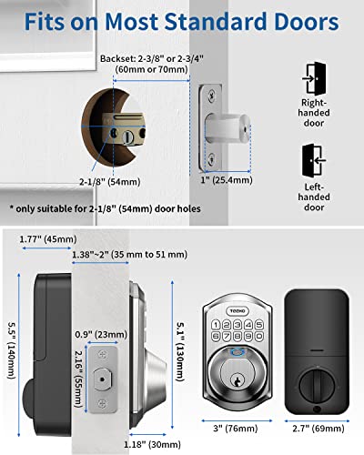 Fingerprint Door Lock: TEEHO TE002W Smart Lock, Built-in WiFi Keyless Entry Door Lock Deadbolt, Easy Installation, BHMA Cert, Satin Nickel