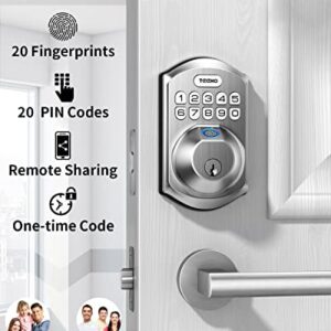 Fingerprint Door Lock: TEEHO TE002W Smart Lock, Built-in WiFi Keyless Entry Door Lock Deadbolt, Easy Installation, BHMA Cert, Satin Nickel