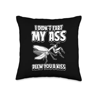 praying mantis gifts & accessories funny praying mantis-i didnt fart my butt blew you a kiss throw pillow, 16x16, multicolor