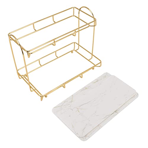 CHICIRIS 2 Tier Cosmetic Storage Shelf, Bathroom Countertop Rack, Large Capacity Waterproof Gold Metal Storage Shelf Rack for Bathroom Kitchen Bedroom