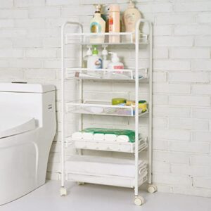 TJLSS Household Storage Slit Movable Trolley White Living Room Shelf Kitchen Vegetable Basket Trolley with Wheels (Color : Beige, Size : 105 * 45 * 27cm)