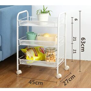 TJLSS Household Storage Slit Movable Trolley White Living Room Shelf Kitchen Vegetable Basket Trolley with Wheels (Color : Beige, Size : 105 * 45 * 27cm)