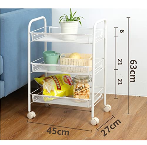 TJLSS Household Storage Slit Movable Trolley White Living Room Shelf Kitchen Vegetable Basket Trolley with Wheels (Color : Beige, Size : 105 * 45 * 27cm)