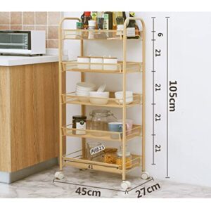 TJLSS Household Storage Slit Movable Trolley White Living Room Shelf Kitchen Vegetable Basket Trolley with Wheels (Color : Beige, Size : 105 * 45 * 27cm)