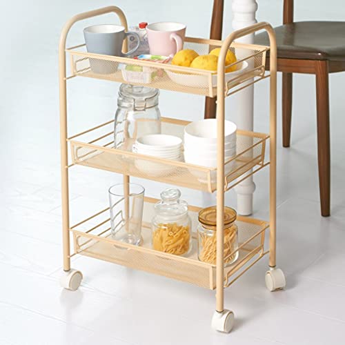 TJLSS Household Storage Slit Movable Trolley White Living Room Shelf Kitchen Vegetable Basket Trolley with Wheels (Color : Beige, Size : 105 * 45 * 27cm)