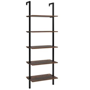 tjlss industry ladder shelving unit 5 tier display stand book shelf wall rack storage wood & metal frame