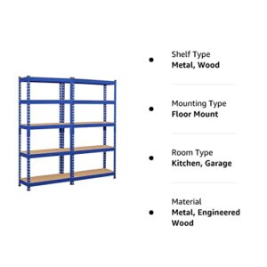 Topeakmart 2 PCS 5-Tier Utility Shelves, Metal Storage Shelves Garage Shelving Unit Adjustable Garage Storage Shelves Storage Racks Heavy Duty Shed Shelving-Blue, 27.5 x 12 x 60 Inch