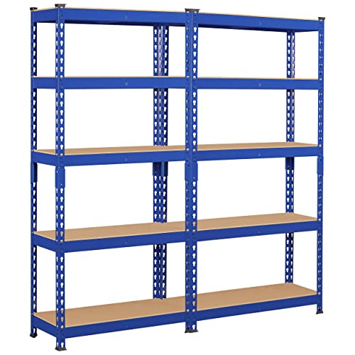 Topeakmart 2 PCS 5-Tier Utility Shelves, Metal Storage Shelves Garage Shelving Unit Adjustable Garage Storage Shelves Storage Racks Heavy Duty Shed Shelving-Blue, 27.5 x 12 x 60 Inch