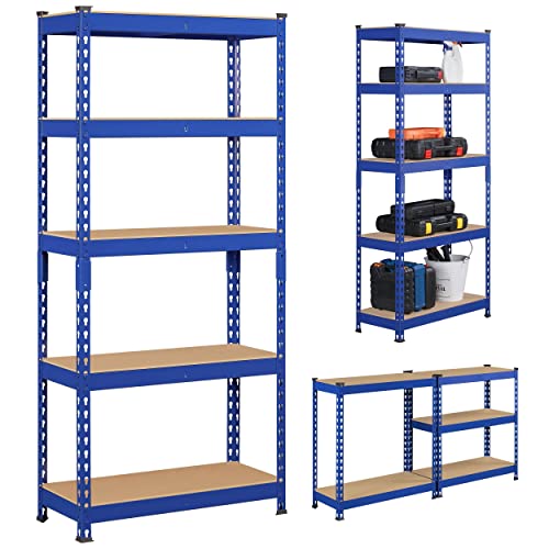 Topeakmart 2 PCS 5-Tier Utility Shelves, Metal Storage Shelves Garage Shelving Unit Adjustable Garage Storage Shelves Storage Racks Heavy Duty Shed Shelving-Blue, 27.5 x 12 x 60 Inch