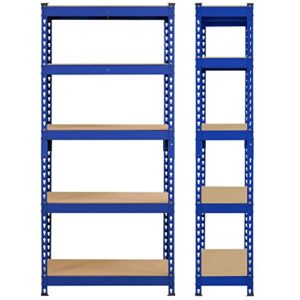 Topeakmart 2 PCS 5-Tier Utility Shelves, Metal Storage Shelves Garage Shelving Unit Adjustable Garage Storage Shelves Storage Racks Heavy Duty Shed Shelving-Blue, 27.5 x 12 x 60 Inch