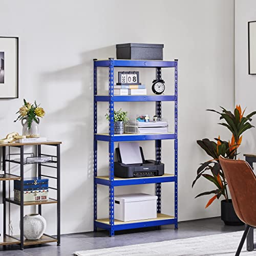 Topeakmart 2 PCS 5-Tier Utility Shelves, Metal Storage Shelves Garage Shelving Unit Adjustable Garage Storage Shelves Storage Racks Heavy Duty Shed Shelving-Blue, 27.5 x 12 x 60 Inch