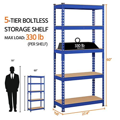 Topeakmart 2 PCS 5-Tier Utility Shelves, Metal Storage Shelves Garage Shelving Unit Adjustable Garage Storage Shelves Storage Racks Heavy Duty Shed Shelving-Blue, 27.5 x 12 x 60 Inch