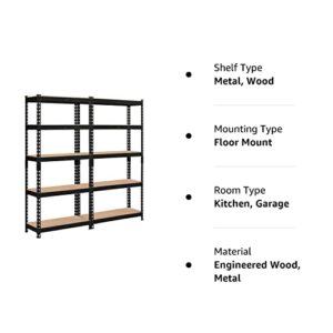 Topeakmart 2 PCS 5-Tier Utility Shelves, Metal Storage Shelves Garage Shelving Unit Adjustable Garage Storage Shelves Storage Racks Heavy Duty Shed Shelving - Black, 27.5 x 12 x 60 Inch