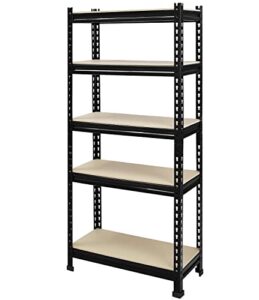 prilinex heavy duty storage shelves - 5-tier adjustable metal garage shelving unit, standing utility shelf racks for pantry warehouse kitchen, 28" w x 12" dx 59" h, black