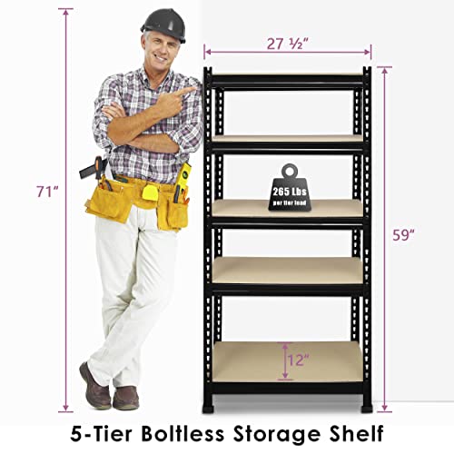 Prilinex Heavy Duty Storage Shelves - 5-Tier Adjustable Metal Garage Shelving Unit, Standing Utility Shelf Racks for Pantry Warehouse Kitchen, 28" W x 12" Dx 59" H, Black