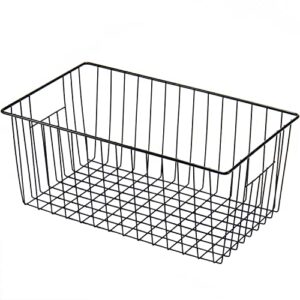 16inch Freezer Wire Storage Organizer Baskets, Refrigerator Metal Bins with Handles for Kitchen, Pantry, Cabinet, Closets - Set of 4 (Black 4)
