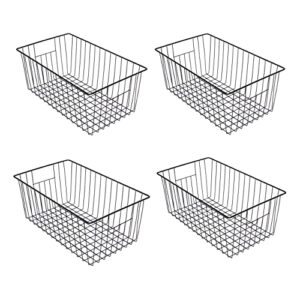 16inch freezer wire storage organizer baskets, refrigerator metal bins with handles for kitchen, pantry, cabinet, closets - set of 4 (black 4)