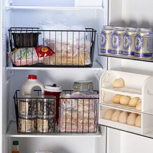 16inch Freezer Wire Storage Organizer Baskets, Refrigerator Metal Bins with Handles for Kitchen, Pantry, Cabinet, Closets - Set of 4 (Black 4)