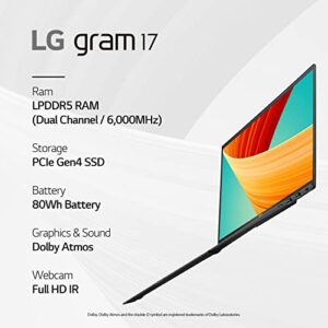 LG gram 17” Lightweight Laptop, Intel 13th Gen Core i7 Evo Platform, Windows 11 Home, 32GB RAM, 2TB SSD, Gray